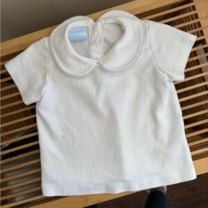 Petit Bebe Classic Peter Pan Collar w Blue Piping White Kids Shirt | 2T EUC